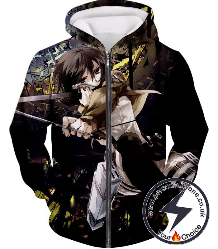 Attack on Titan Mikasa Ackerman Wings of Freedom Black Zip Up Hoodie